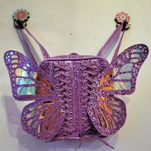 Purple glitter butterfly fairy wing mini backpack club exx
